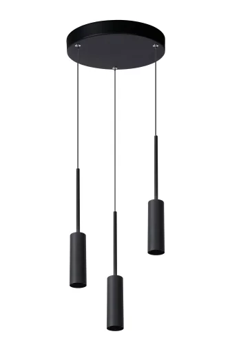 Светильник подвесной LED Tubule 24401/21/30 Lucide чёрный на 3 лампы, основание чёрное в стиле современный каскад трубочки фото 2